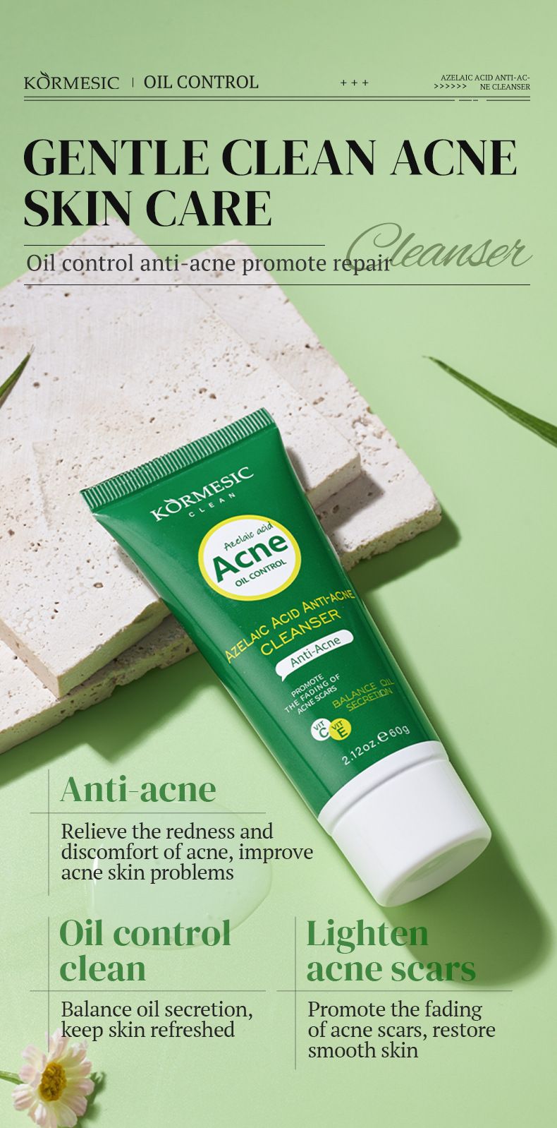 KORMESIC Azelaic Acid Acne Cleanser 60g Facial Cleanser_voghion.com