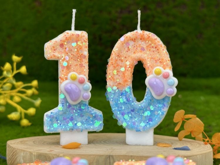 Sequin Cat Dog Paw Number Candle Cake Party Decoration First Birthday Celebration_voghion.com