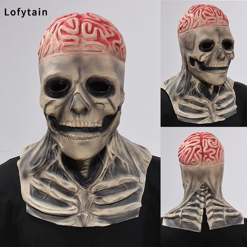 Maschera biochimica del teschio di Lofytain Cosplay terrificante scheletro del cervello cuffia in lattice Halloween Halloween_voghion.com
