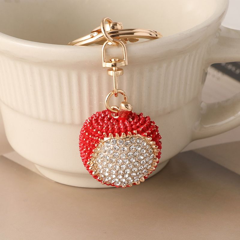 Diamond-Studded Lychee-Patterned Women's Handbag Pendant Keyring Ring_voghion.com