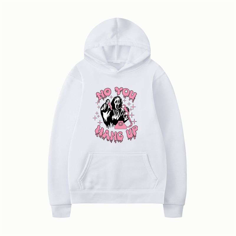 Felpa con cappuccio casual larga con stampa a cuore "No You Hang Up" per Halloween_voghion.com