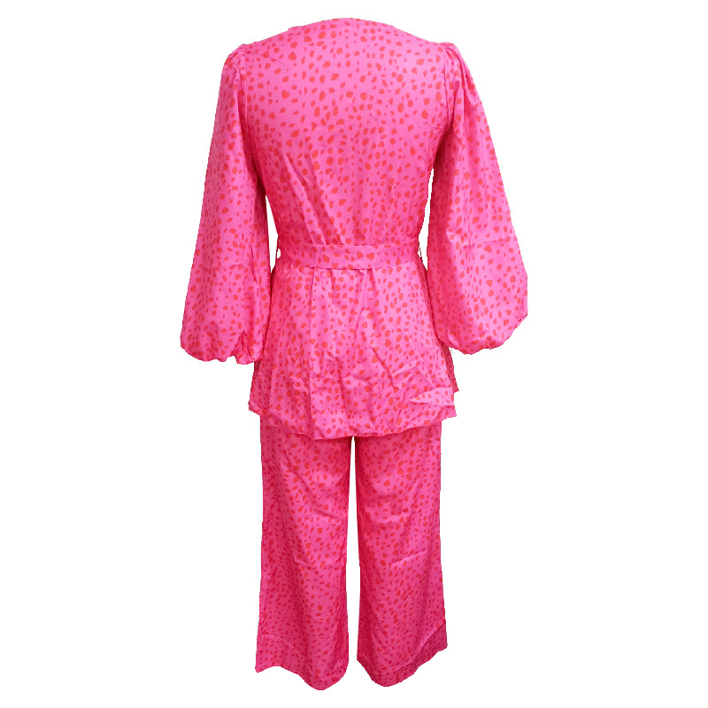 Women's printed casual blouse wide-leg pants two sets_voghion.com