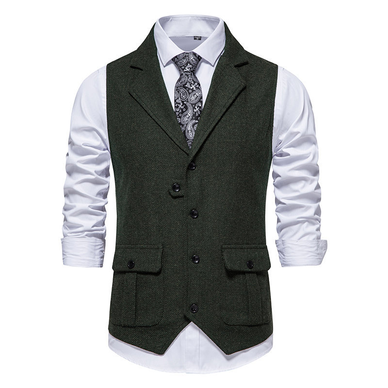 2024 Casual Business Herringbone Wollanzug, Weste, Männernei Stil_voghion.com