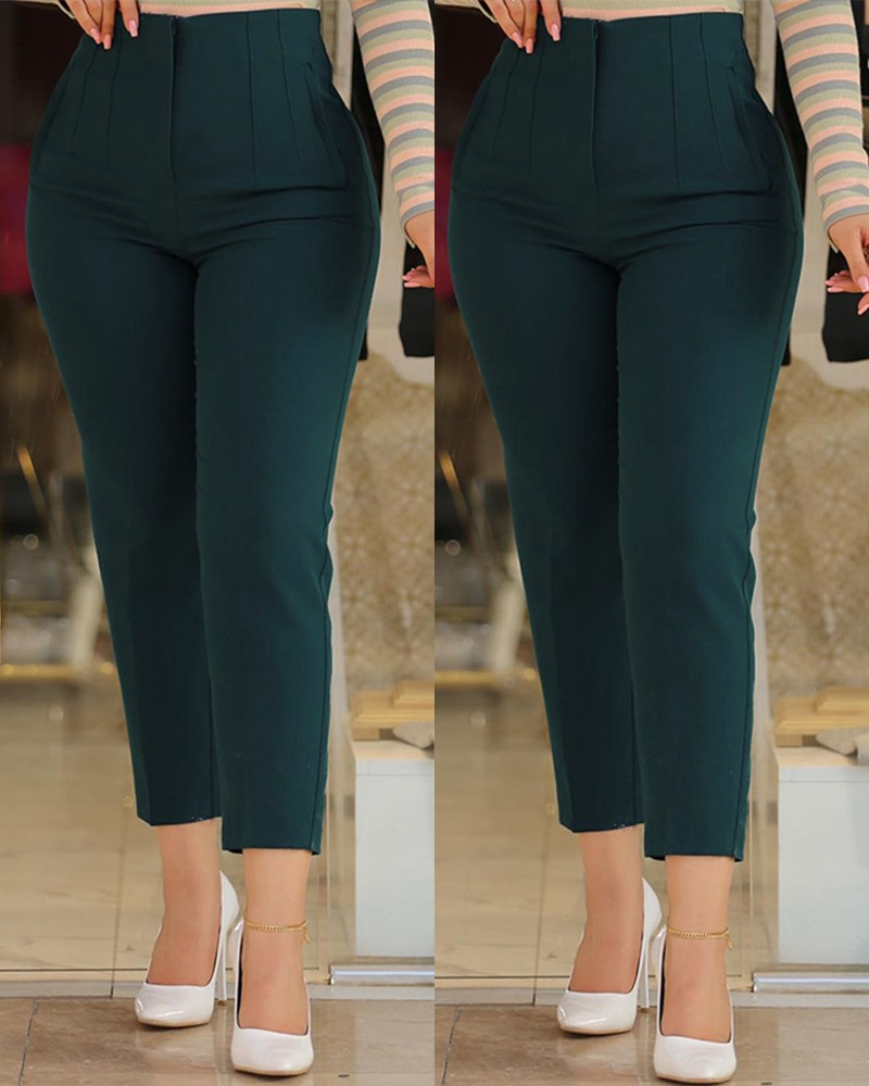 Damenmode, lässige Mode, einfarbige Hose_voghion.com