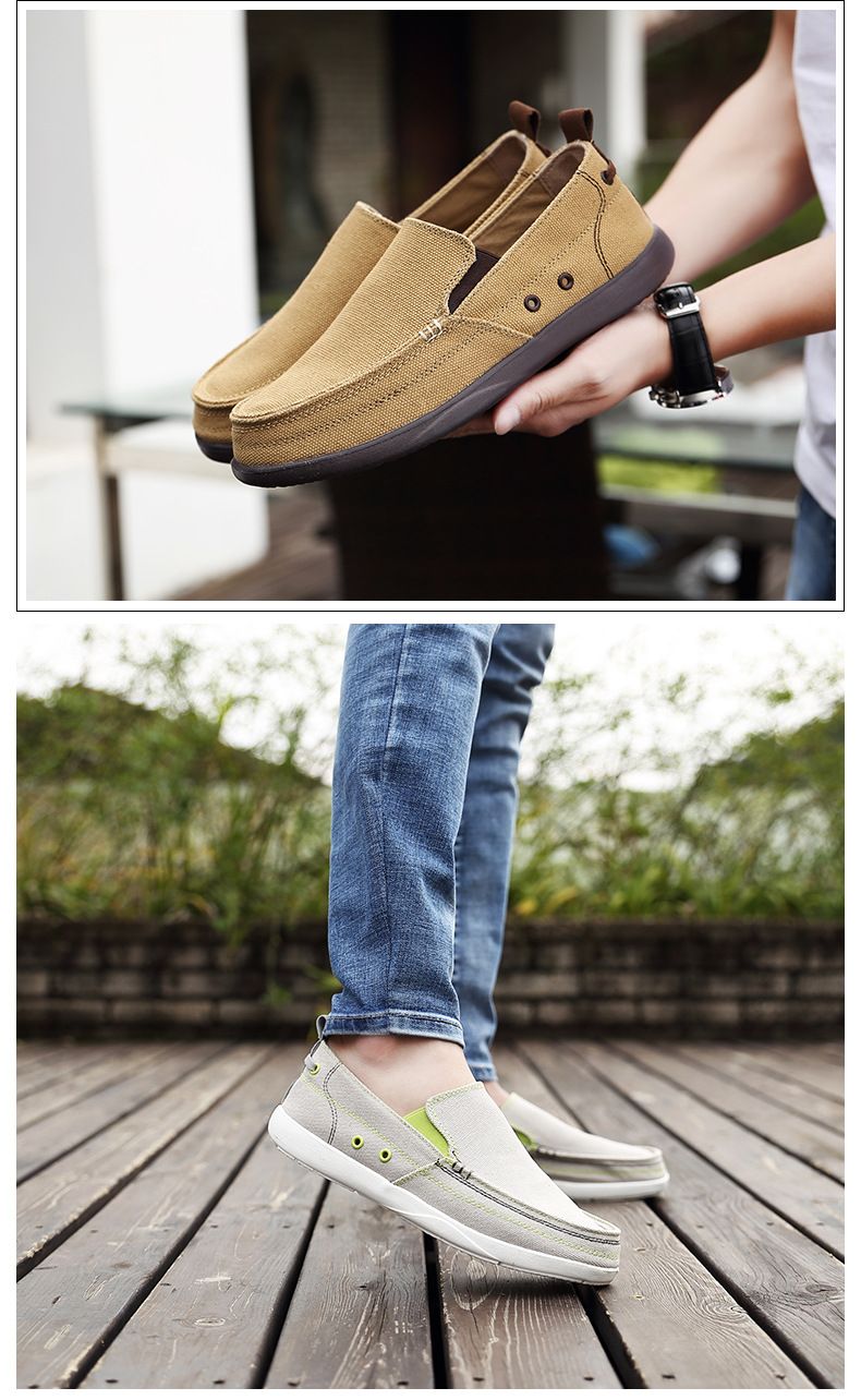 Canvas loafers Spring summer breathable men's casual shoes over feet_voghion.com