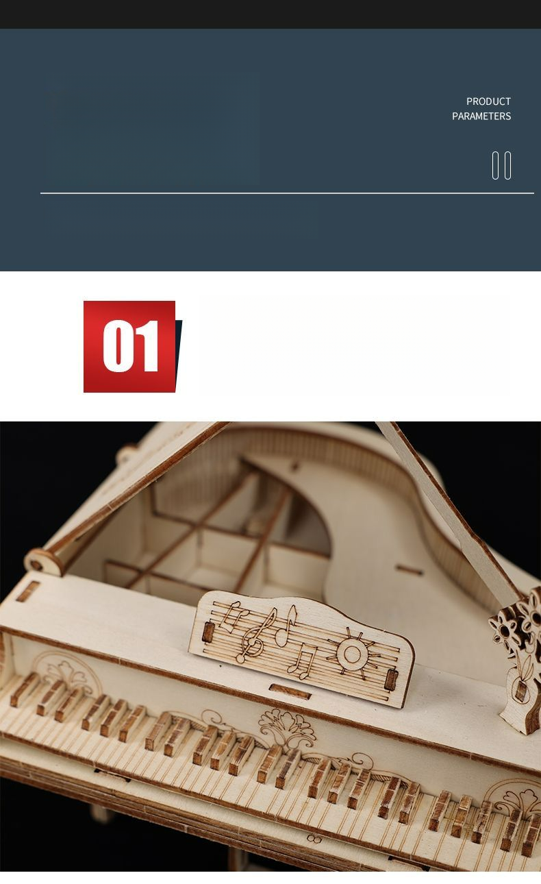 Instrumento musical DIY, piano, arpa infantil, caja de música con manivela, rompecabezas de madera 3D, juguete_voghion.com