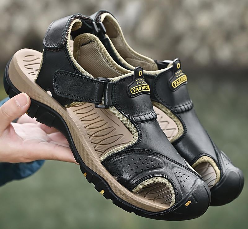 Men's Leather Sandals Closed-toe Sports Sandals soft insoles for Summer Shoes Lightweight and comfortable_voghion.com