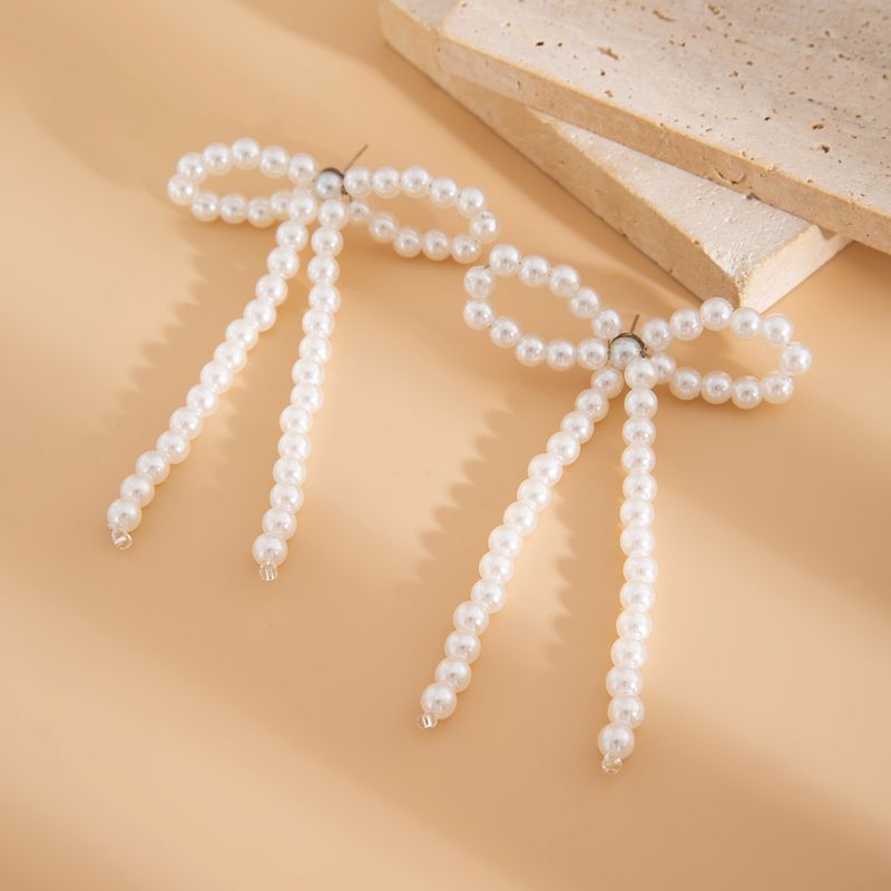 Fashionable Pearl Woven Bead Earrings Temperament DIY Bow Tassel Earrings_voghion.com