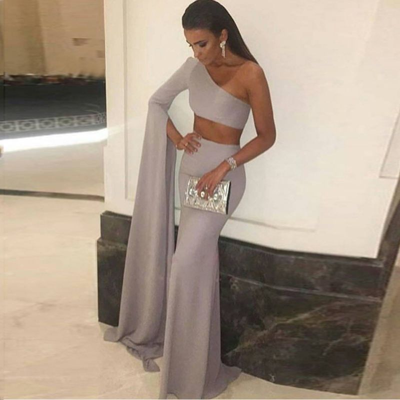 Kleid Sommer heißer Stil sexy One-Shoulder-Ärmel Nabel-entblößtes Kleid langes Kleid_voghion.com