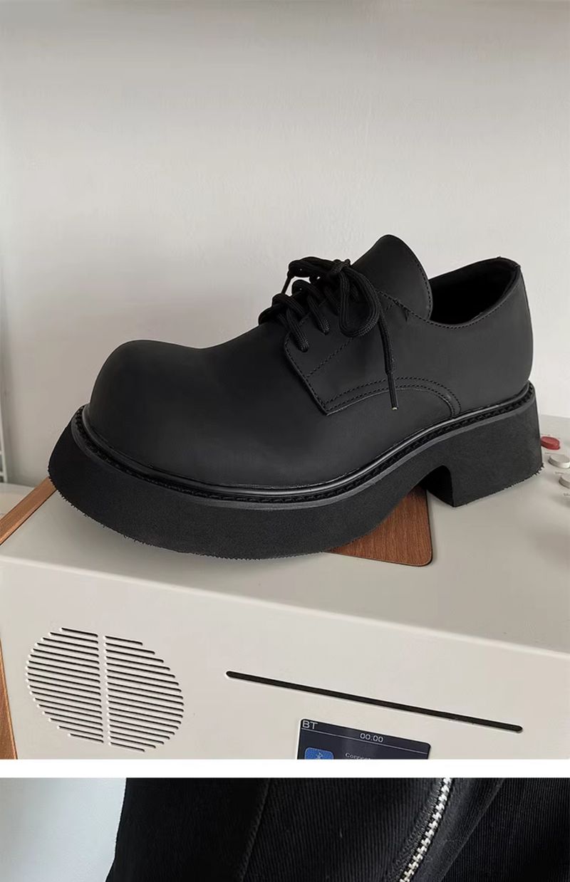 Thick Sole 5cm Couple Retro High Street Ins Big Head Leather Shoes_voghion.com