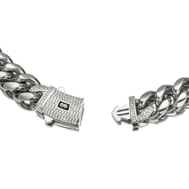 Joyería para hombre, collar de cadena cubana de acero inoxidable con hebilla de resorte de circonita de Miami, collar para hombre, pulsera, joyería popular_voghion.com