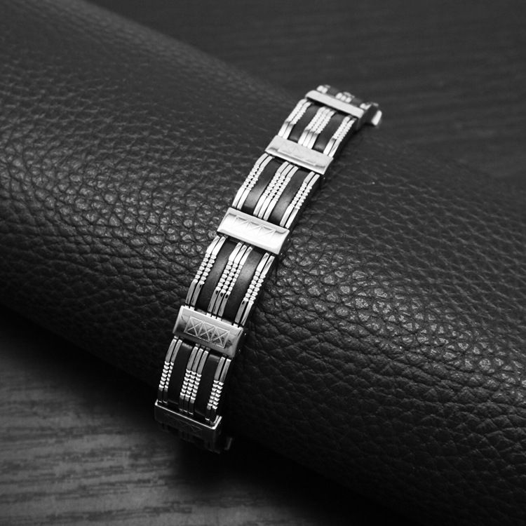 Pulseira de silicone minimalista punk hip-hop da moda masculina, estilo coreano, de titânio e aço inoxidável_voghion.com