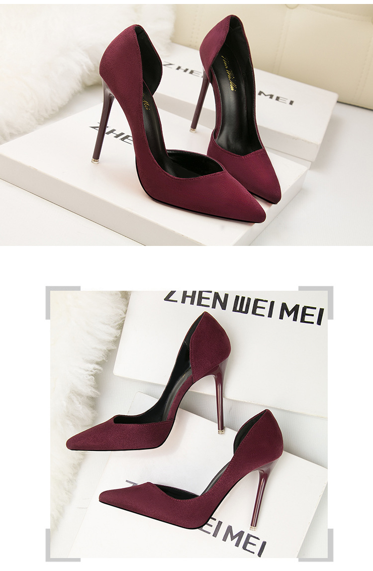 8915-3 Korean version fashionable and minimalist slim high heeled suede for slimming effect, shallow mouthed pointed_voghion.com