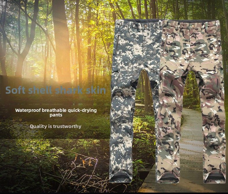 Bird Cold-Proof Soft Shell Jacket Men Hiking Waterproof Windproof Thickened Outdoor Warm Fleece Pants_voghion.com