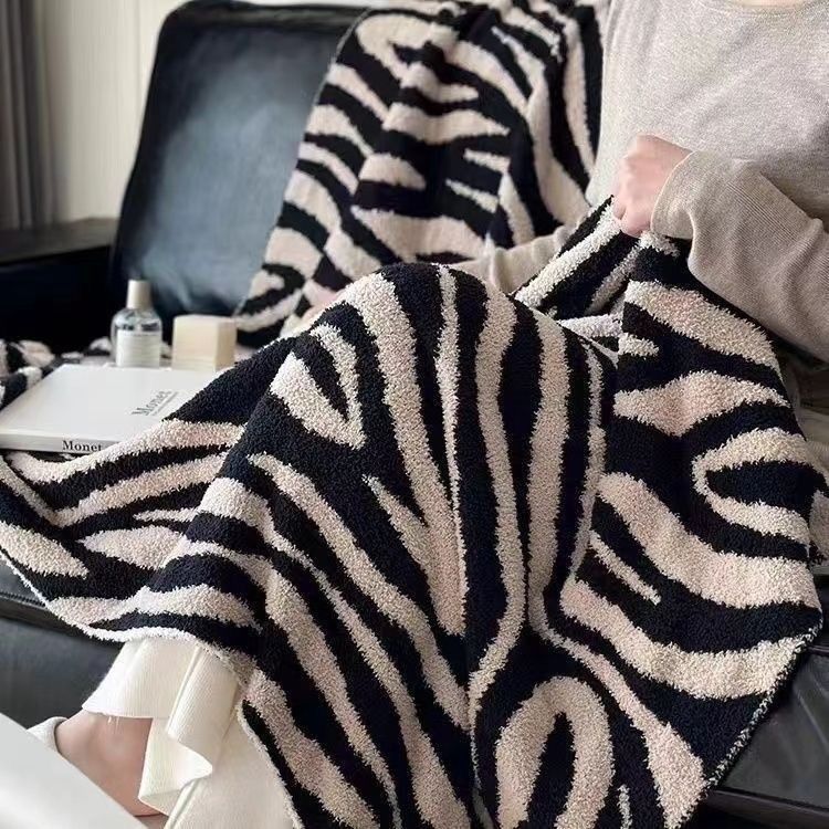 Zebra Pattern Sofa Knitted Half Nap Decoration Bed End Towel Soft Veet Blanket_voghion.com