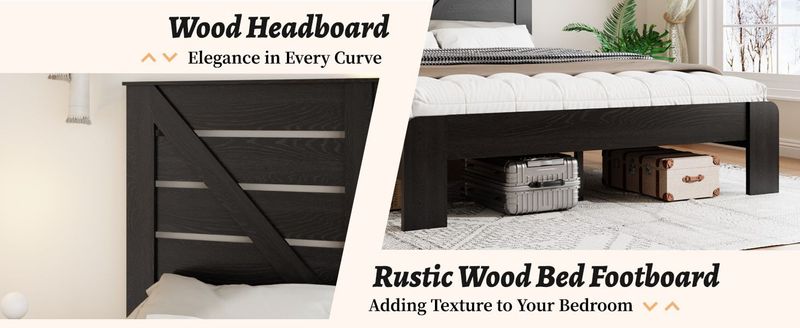 Full Bed Frame Headboard , Wood Platform Bed Frame , Noise Free,No Box Spring Needed And Easy Assembly Tool,Large Under Bed Storage, Black_voghion.com