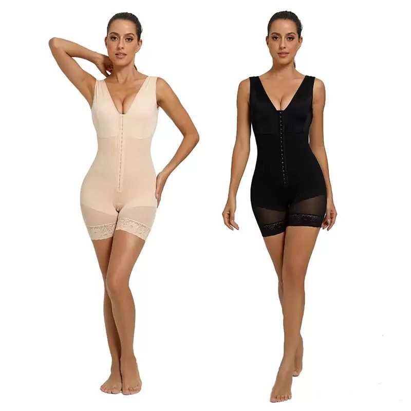 European And American New Style Bottom Crotch Zipper One-piece Shapewear Tummy Control Butt Lift Body Shaper Lace Button_voghion.com