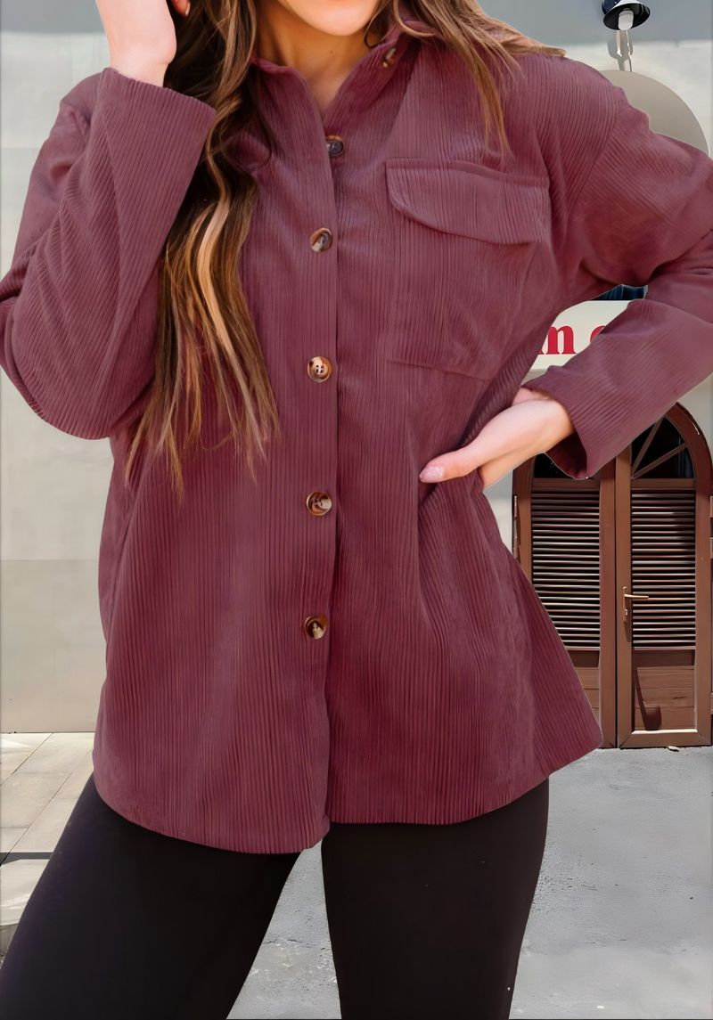 Giacca casual a coste con colletto rovesciato, tinta unita, autunno inverno 2025_voghion.com