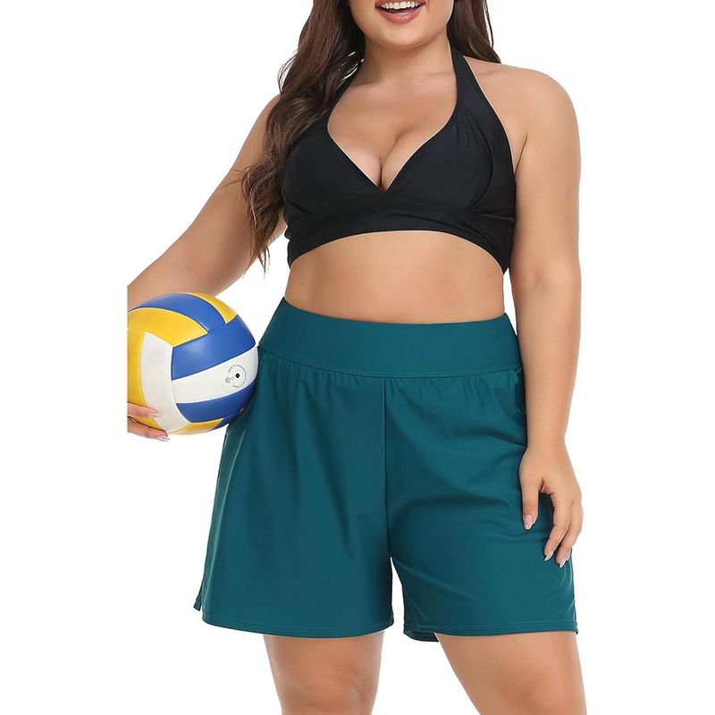 CHARMLEAKS Plus Size Swim Shorts For Women High Waisted Board Shorts Tankini Swimsuit Bottom With Pockets_voghion.com