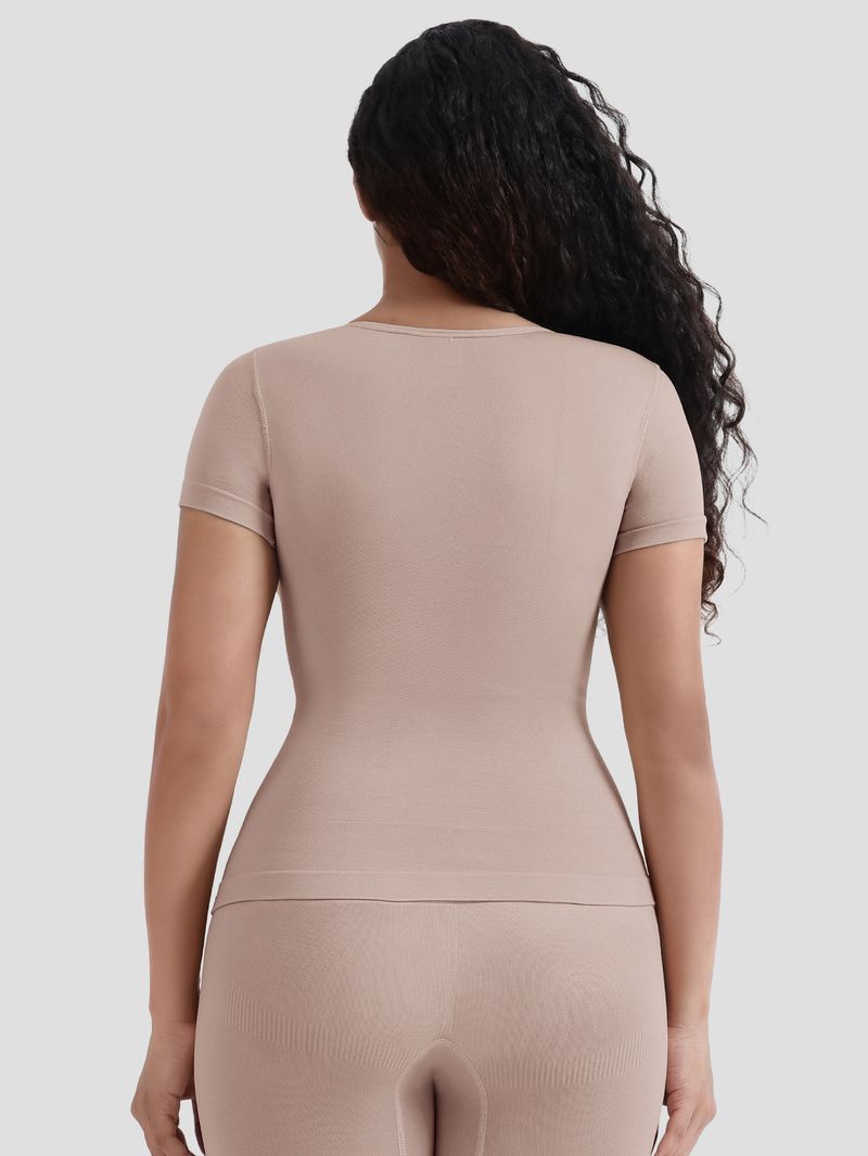 Korsett Bauchformung T-Shirt nahtlos Taille Kuerzärmlech Kierperformend Top Korsett_voghion.com