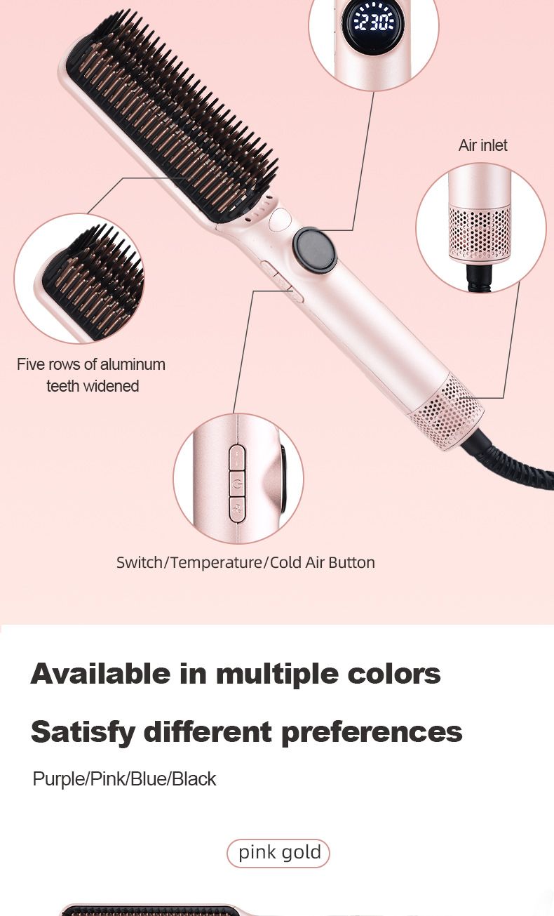 Volumenkamm mit Heiß- und Kaltluft, Glätteisen mit Verbrühungsschutz und LCD, 2-in-1-Haarstyling-Tool_voghion.com