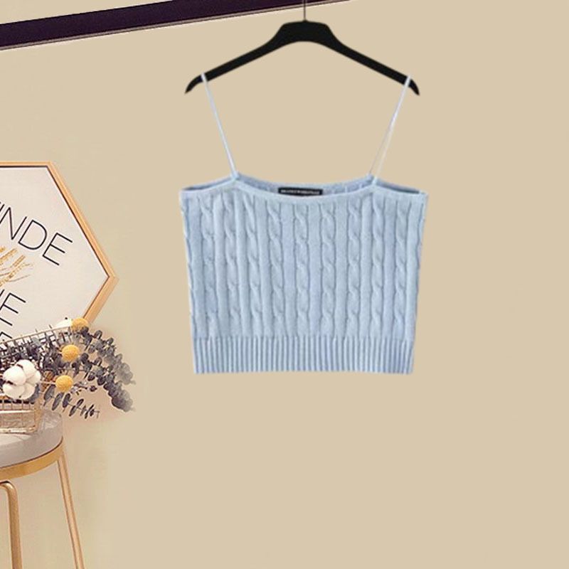 Abbigliamento donna Camicia Bretelle in maglia Gonna in denim Completo tre pezzi_voghion.com
