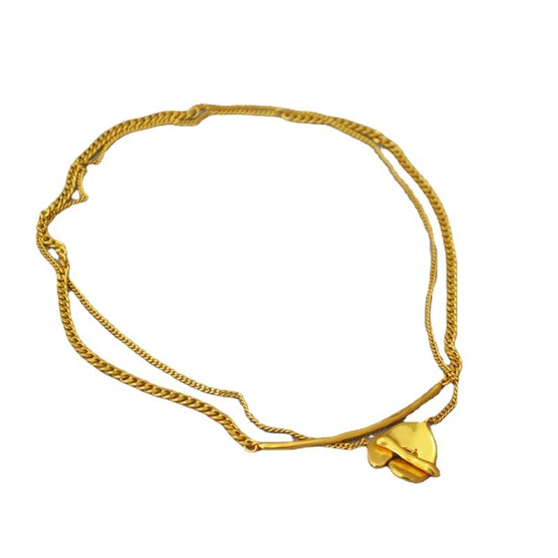 Ena Matsumoto Collaboration Double Layer Necklace Japanese Niche Design Brass Gold-Plated Two-Way Sweater Chain For Women_voghion.com