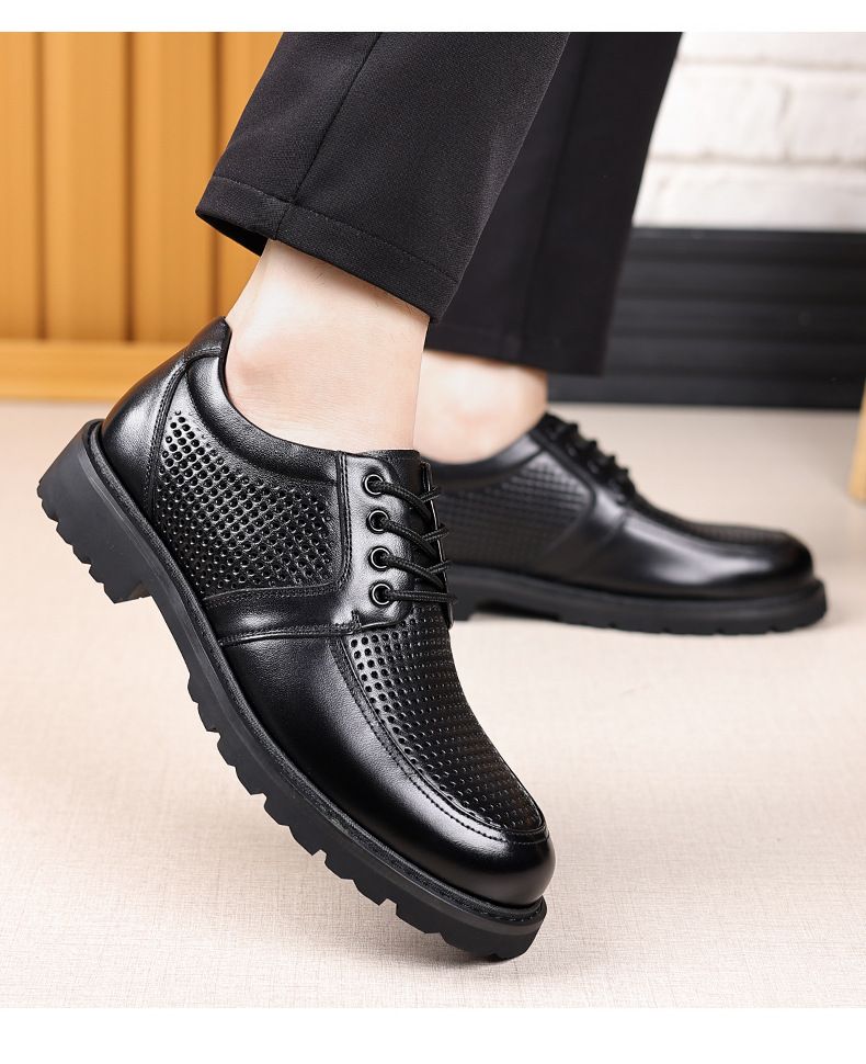 Zapatos casuales de cuero Sandalias transpirables de piel de vaca para hombre Zapatos de vestir de negocios de cuero hueco_voghion.com