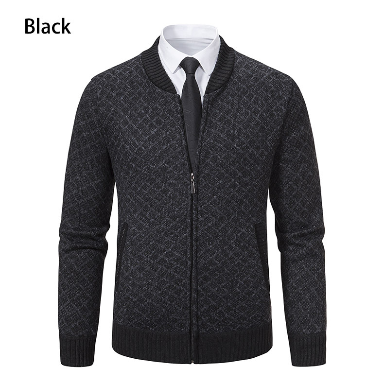 cardigan stand-up collar sweater men's velvet thickened warm coat autumn and winter new sweater sweater men's jacket_voghion.com