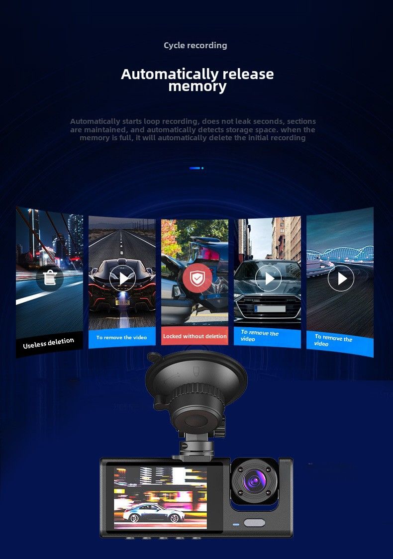 Grensoverschrijdende rijrecorder drie-lens drie-opname auto voor auto achter panoramisch dubbele lens achteruitrij-afbeelding groothandel_voghion.com
