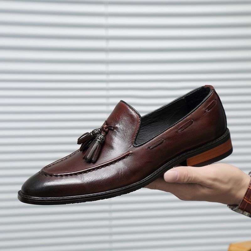 Adatto a tutte le stagioni, 9688 scarpe casual da uomo in vera pelle, basse, con nappe e punta a punta, alla moda primaverile_voghion.com