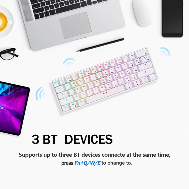 Farfi RK61 asztali érzékeny, alacsony késleltetésű, ergonomikus vezetékes Bluetooth-kompatibilis játékbillentyűzet irodai használatra_voghion.com