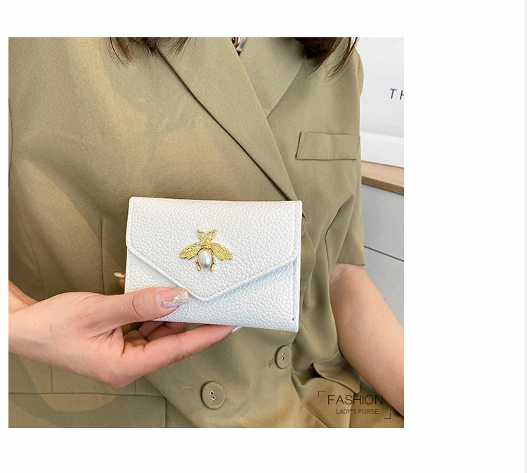 Cross-border small bee wallet female 2023 new short section small and thin section wallet 30% off niche solid color coin purse PU_voghion.com