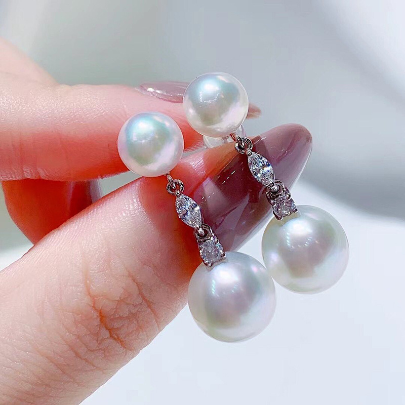 Perlenohrringe im Cao Shi-Stil mit schlichtem Temperament und langen Muschelperlenohrringen mit Diamanteinlage und kleinen Duftaccessoires_voghion.com