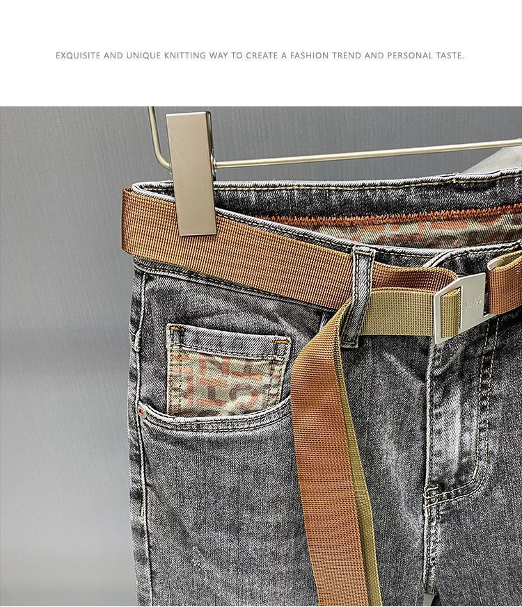 Jeans men's 2023 winter plush and thickened trendy Korean version leggings elastic slim fit versatile casual pants_voghion.com