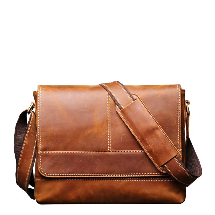 Men's Vintage Genuine Leather Shoulder Bag, New Crazy Horse Skin Crossbody Bag, Large Capacity A4 File Bag, Fashionable, Neutral, and High Grade_voghion.com