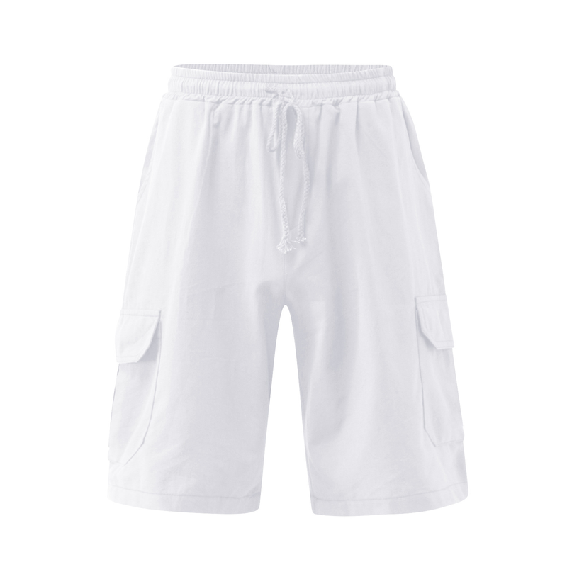 2022 nuovi pantaloncini di lino multitasche con lacci pantaloni da lavoro da spiaggia da uomo_voghion.com