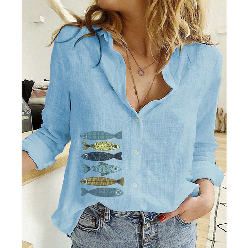 Camicia casual ampia a maniche lunghe in lino Verve primavera e autunno 2025, taglie forti, abbigliamento da donna_voghion.com
