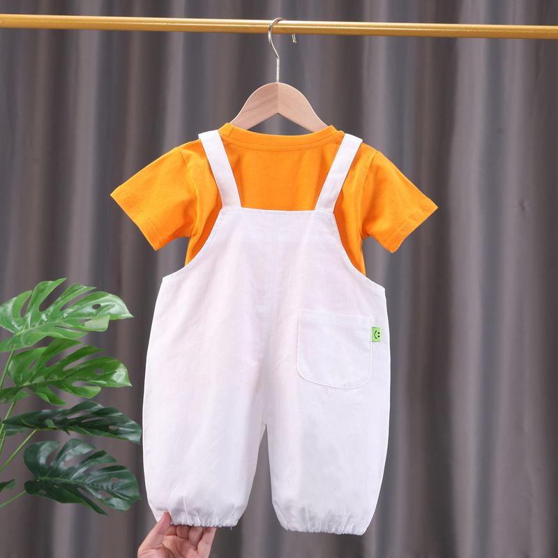 Pantalon à bretelles pour garçons, nouveau Style occidental, mode bébé, décontracté, manches courtes, ensemble deux pièces, été 2024_voghion.com