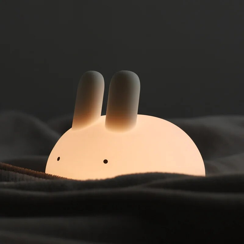 Luz nocturna recargable de silicona suave con temporizador, iluminación para bebé, regalo para mamá, decoración de dormitorio para niños, lámpara bonita de conejito para novia_voghion.com