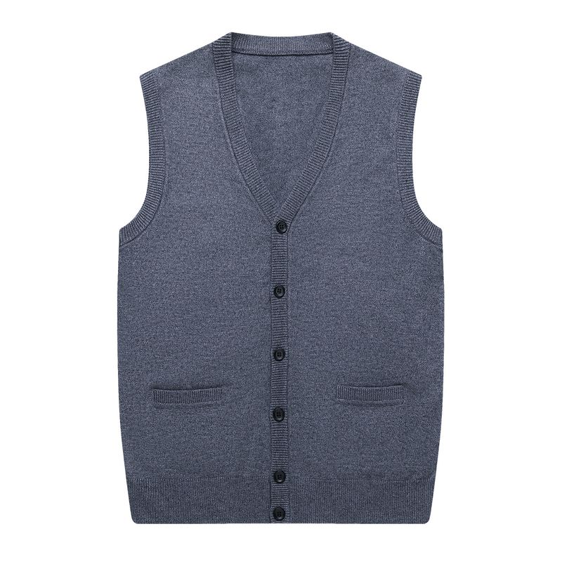 Herrenweste im Slim Fit aus Wollmischung, lässige ärmellose Strickjacke für alle Jahreszeiten, zweireihige Weste mit V-Ausschnitt in Unifarben_voghion.com