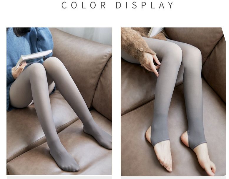 K Plus Size Thermal Leggings With Faux Sheer Look For Women; Grey Opaque Tights With Thickening Effect_voghion.com