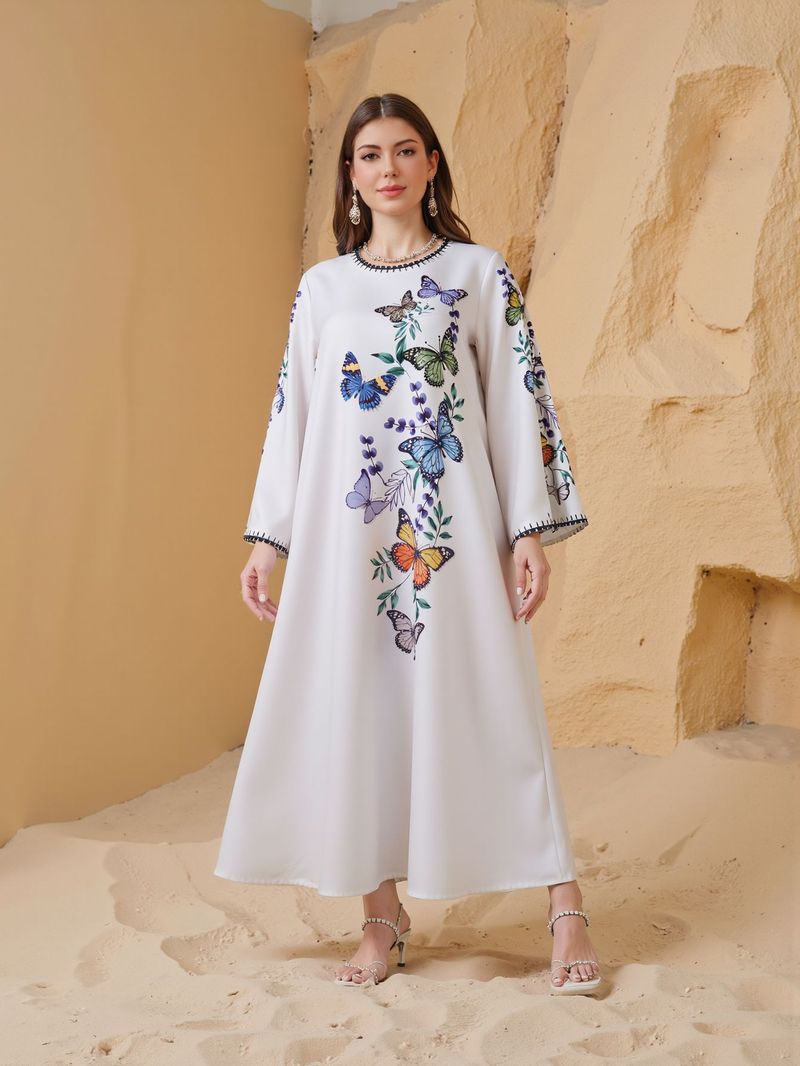 Bedrucktes Strass-Muslimkleid für Damen, Abaya, großes Gewand_voghion.com