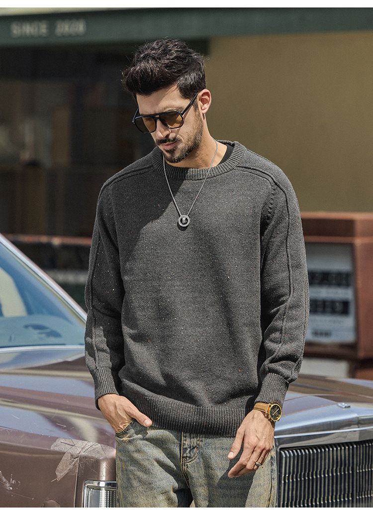 Maglione oversize a righe in maglia – Pullover unisex con trama a onde in morbido misto cotone (S-4XL, color lavanda/carbone/talpa)_voghion.com