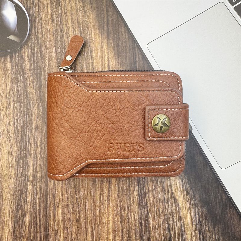 New Men's Short Zipper Coin Purse Copper Buckle Design Wallet Wear-Resistant Polyester_voghion.com
