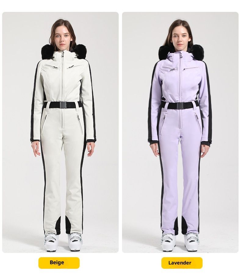 001 Nuevo conjunto de chaqueta y pantalón de esquí de una pieza para mujer, corte ajustado, ideal para snowboard y actividades al aire libre. Traje de nieve grueso, cálido y resistente al viento._voghion.com