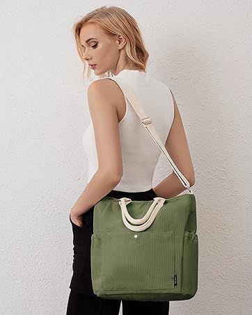 Borsa a tracolla Prite in velluto a coste per donna con cerniera, grande capacità, tracolla regolabile, borsa impermeabile per lavoro, scuola, shopping, viaggi, università_voghion.com
