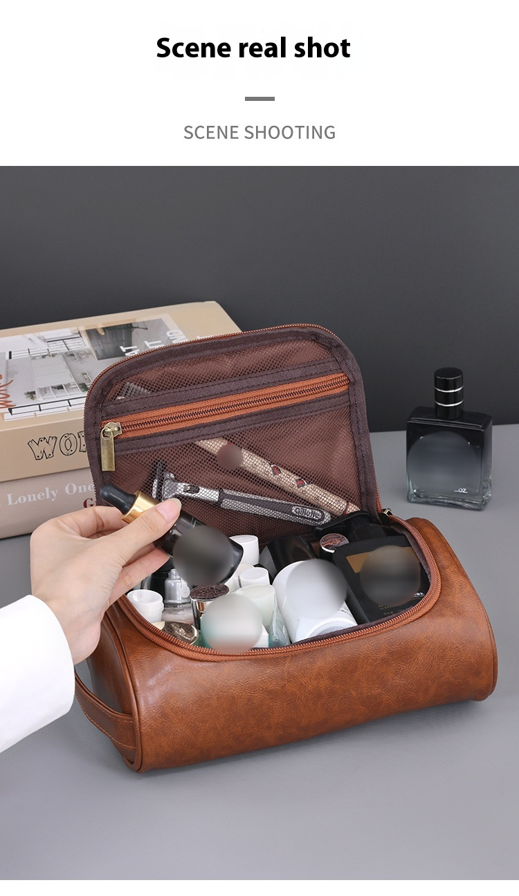 Neue handliche PU-Make-up-Tasche für Herren mit hochwertigem Gefühl, großer Kapazität, wasserdicht und tragbar, Reise-Pflegetasche, Aufbewahrungstasche_voghion.com