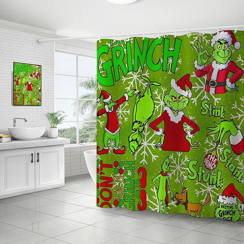 Kerstserie 1 Bedrukt op voorraad Waterdicht schimmelwerend materiaal Geen boren Badkamer Douche Scheidingsgordijn_voghion.com