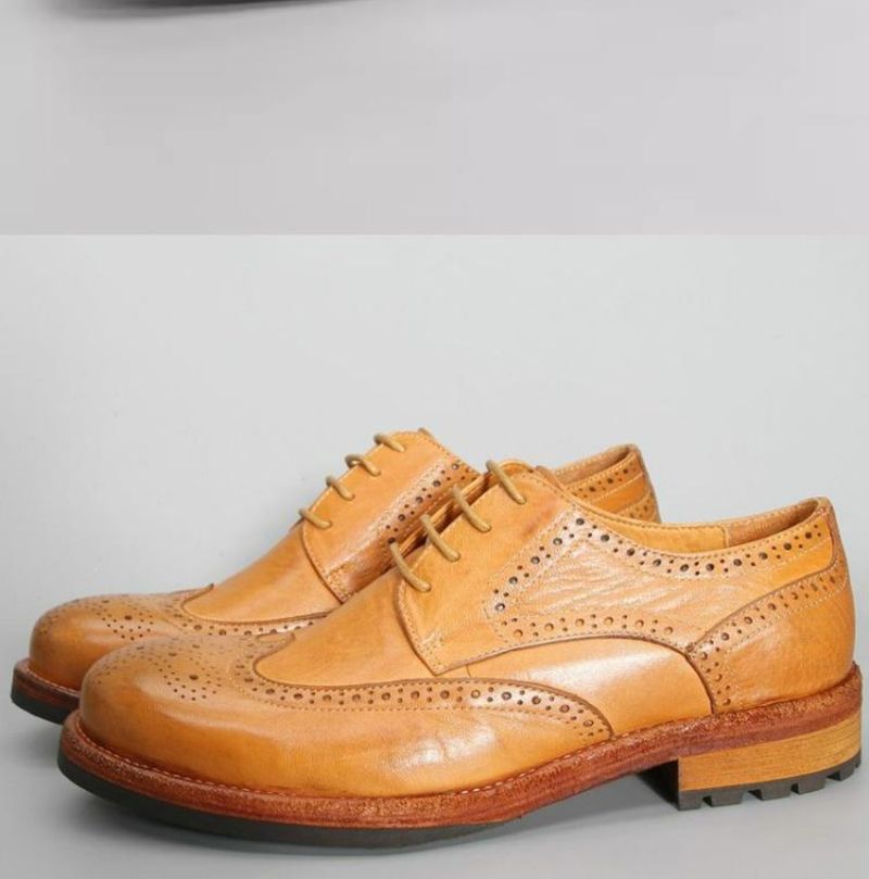 Stijlvolle lekvrije vee-goederen, gewassen paardrijschoenen voor heren, retro GOOD YEAR leren zool derbyschoenen_voghion.com